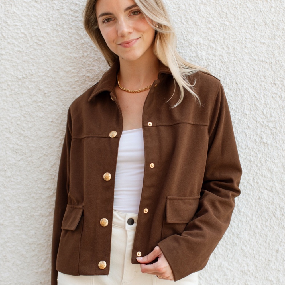 Carly Jean Los Angeles Chocolate Brown Button-Front Jacket